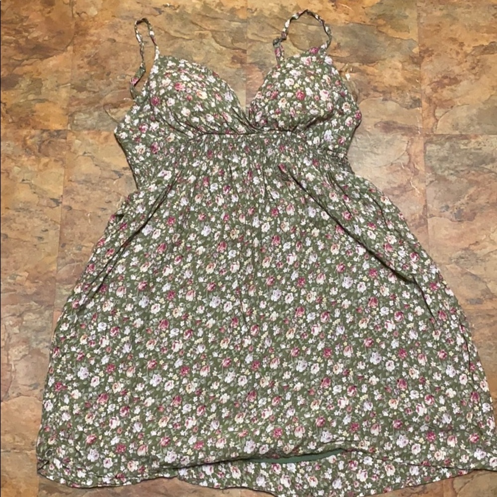 Olive green floral dress